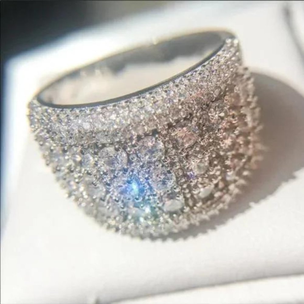 NEW SILVER ROUND PAVE WIDE BAND RING, BEAUTIFUL RING, SHINY RING - Picture 3 of 8